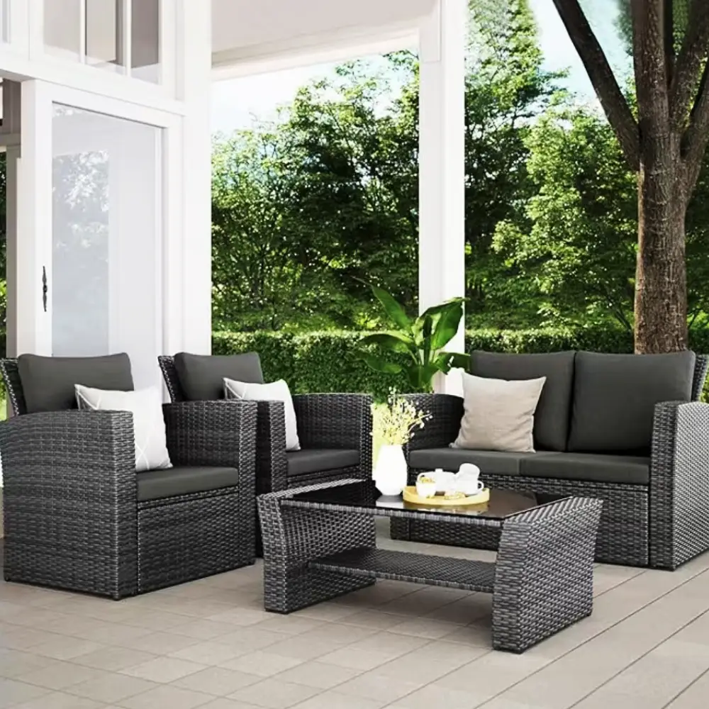 ΣΕΤ ΣΑΛΟΝΙ 4ΤΜΧ MALTA RATTAN WICKER ΓΚΡΙ-ΑΝΘΡΑΚΙ ΜΑΞΙΛΑΡΙΑ